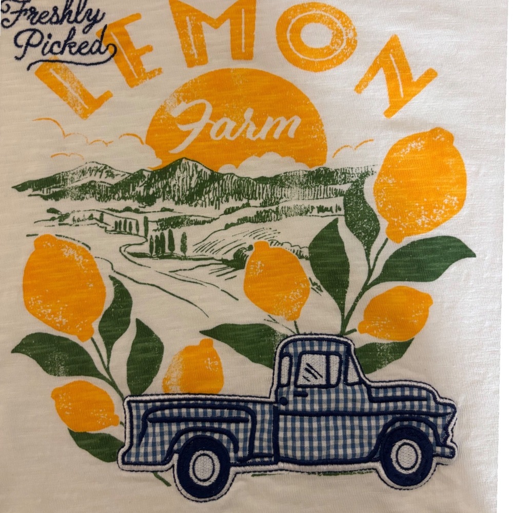 Maurices T-Shirt Women Large White Lemon Farm Graphic Slub Cotton Excellent